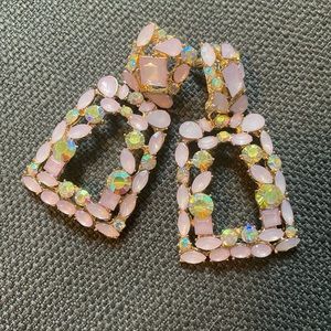 PINK AND IRIDESCENT STATEMENT EARRINGS